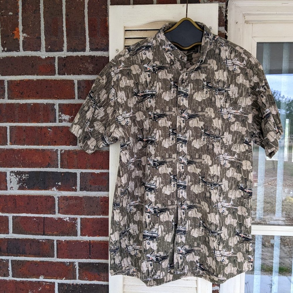 Vintage aircraft print casual large men's shirt by RedHead